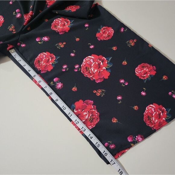 Xhilaration Women's Black Red Floral Cold Shoulder One Piece Ruffle Jumpsuit - Picture 10 of 16